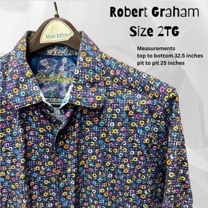 Robert Graham 45rpm Vinyl Navy Dress Shirt with Multicolor Print